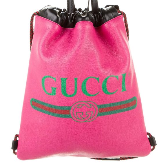 Gucci 2018 Leather Drawstring Backpack in Pink NEW W DUSTBAG - Picture 2 of 12